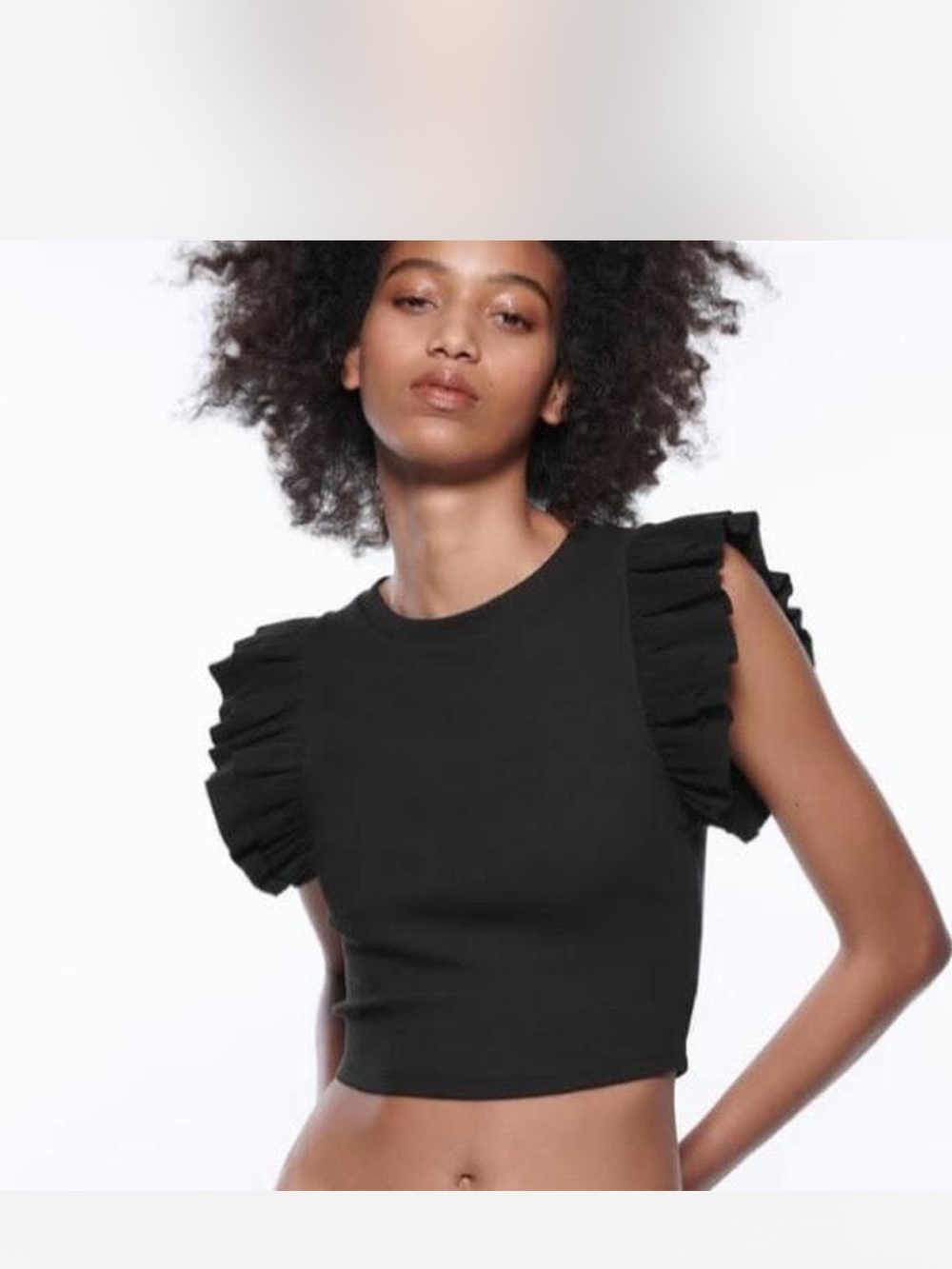 Zara Black Ruffle Sleeve Tank Top